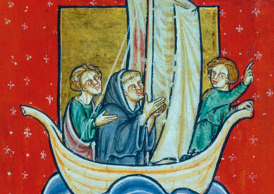 Šv. Kutbertas su dviem broliais plaukia į piktų šalį